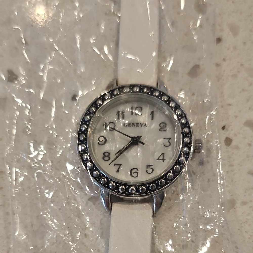 Geneva Silver Watch with White Band and Black Details